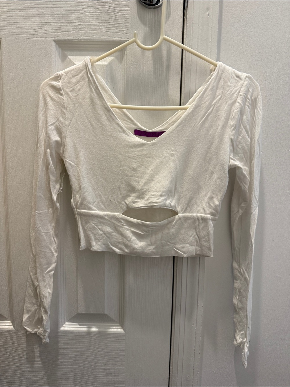 Parker White Long-Sleeve Cropped Cutout Top. Size small